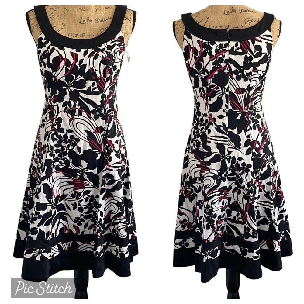 EUC! Jones Wear Dress Black White Pink Floral  Tank Dress Size 4
